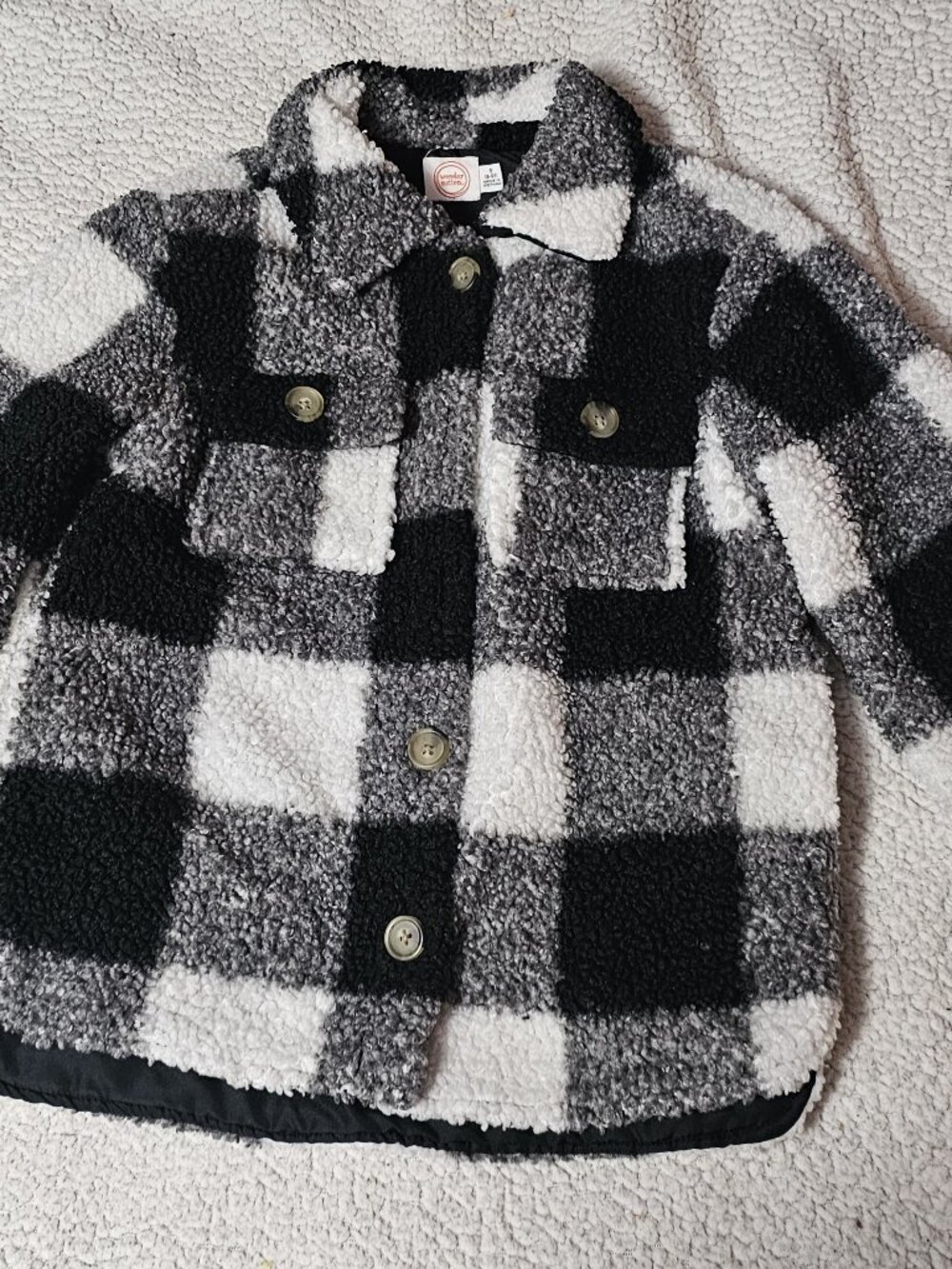 Wonder Nation Girl's Size 6 Black and White Plaid Faux Sherpa Shacket Jacket